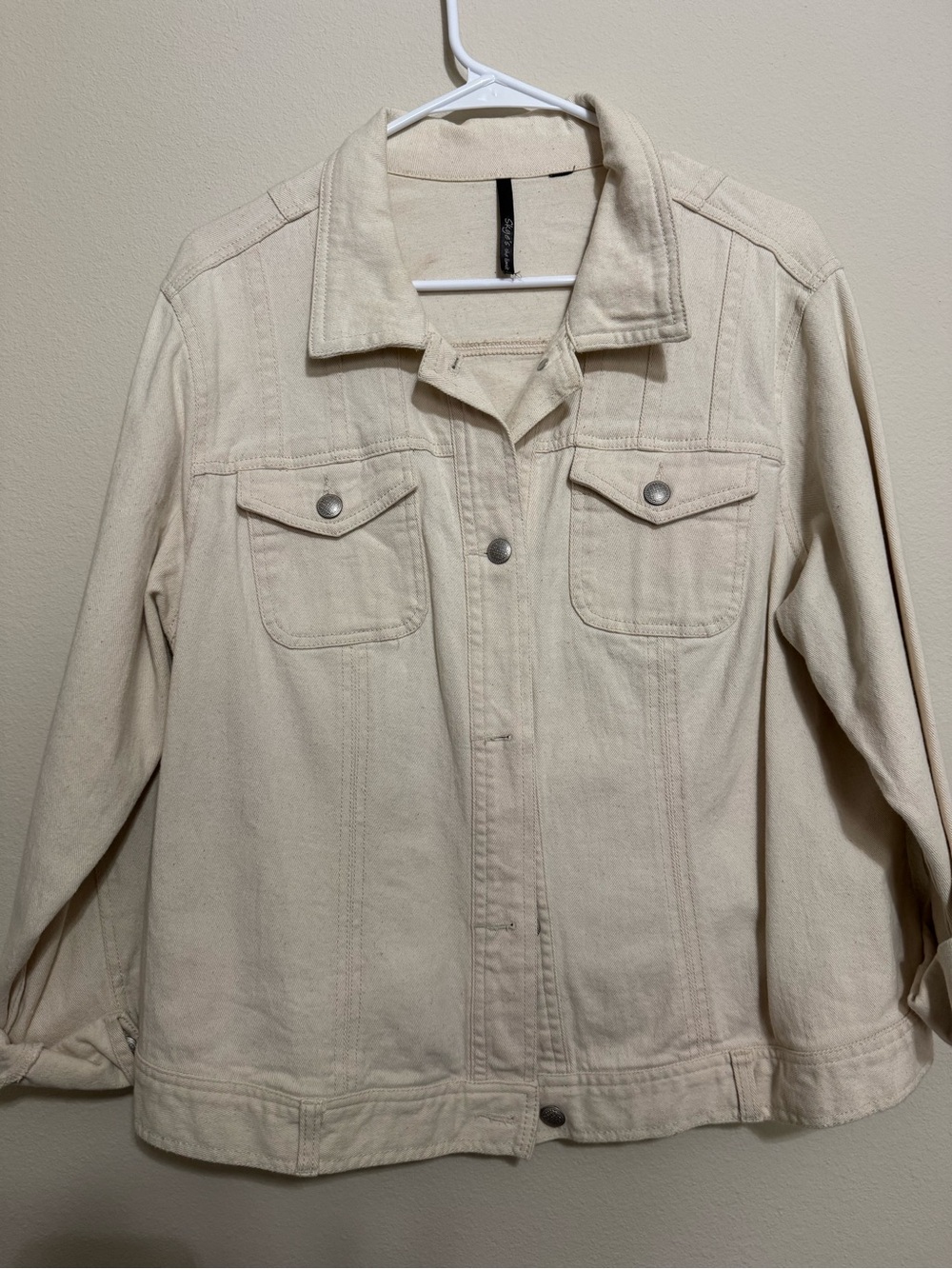 Neutral Cream Denim Jacket with Button Front